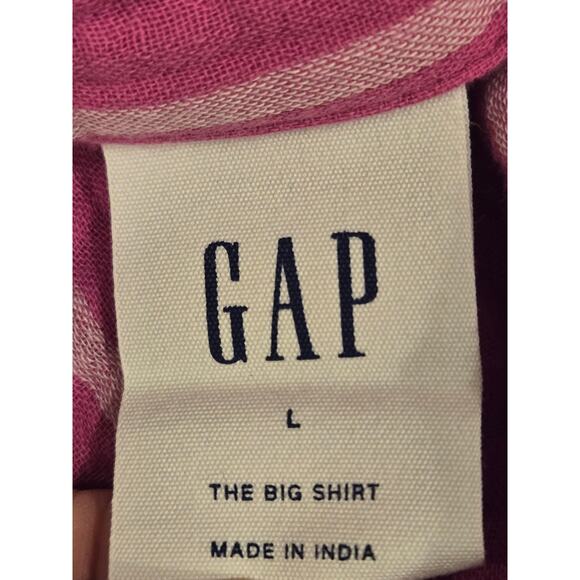 Gap The Big Shirt 100% Gauze Cotton Pink White Stripe Pocket Womens Size Large - Picture 6 of 9